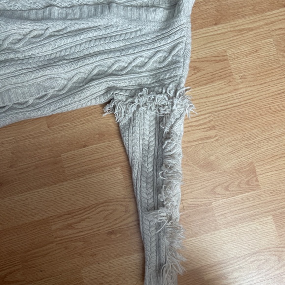 Madewell Cable Knit Cream Cardigan / Sweater Jacket with Fringe Sleeve Size Smal - Picture 4 of 8